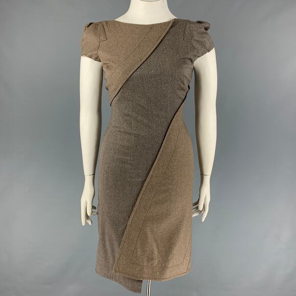ZAC POSEN Size 10 Grey Brown Wool Blend Stripe Shift Dress - Picture 1 of 6